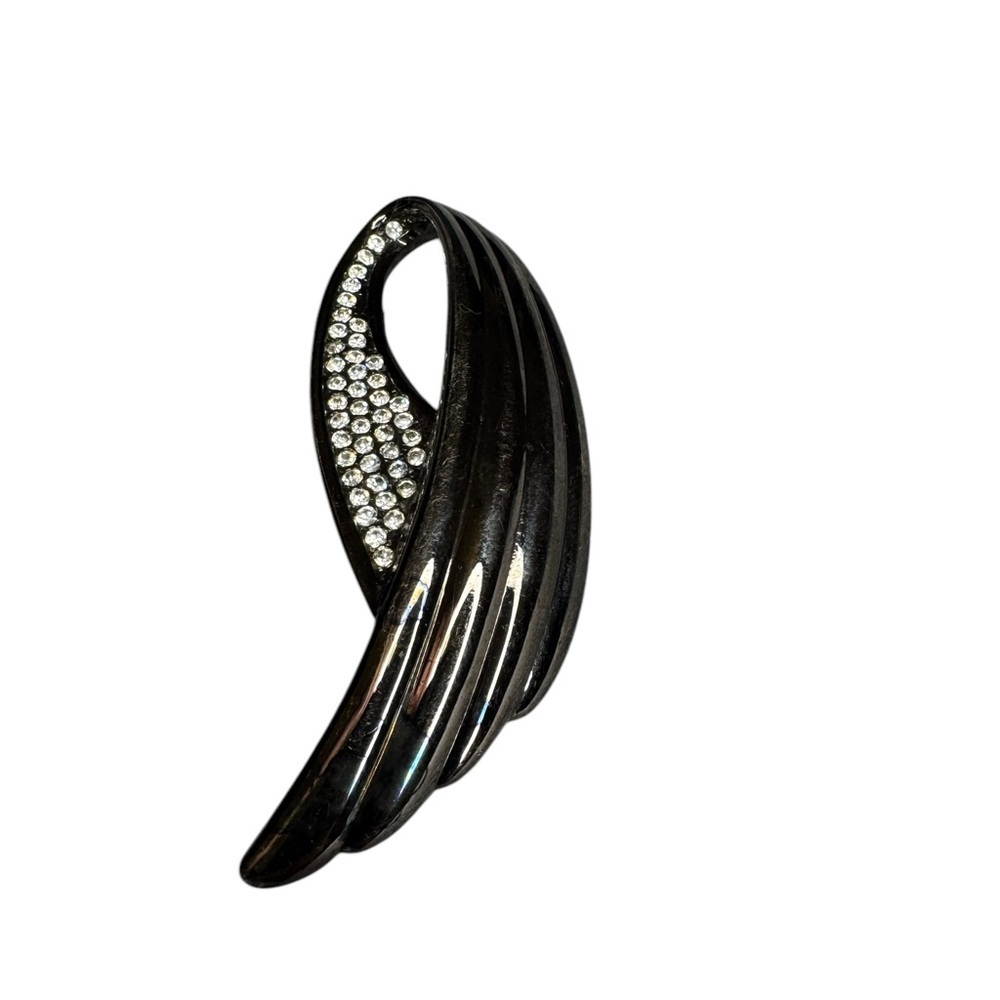 YSL Black / Grey Rhinestone Wing Brooch